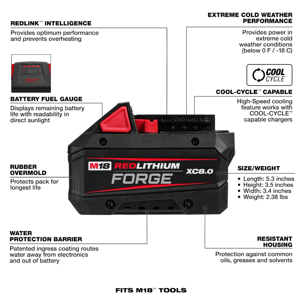 Milwaukee M18 REDLITHIUM FORGE XC8.0 Battery Pack from GME Supply